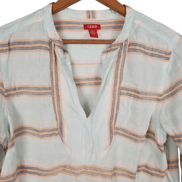 IZOD Linen Tunic.Blue and Orange Striped. LG - Picture 2 of 9
